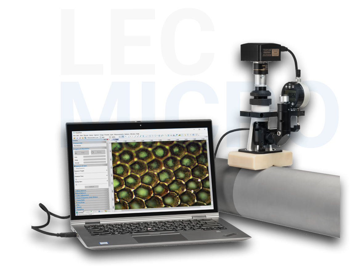 LaserEcoClean LEC Micro microscope for anilox measurement, with laptop